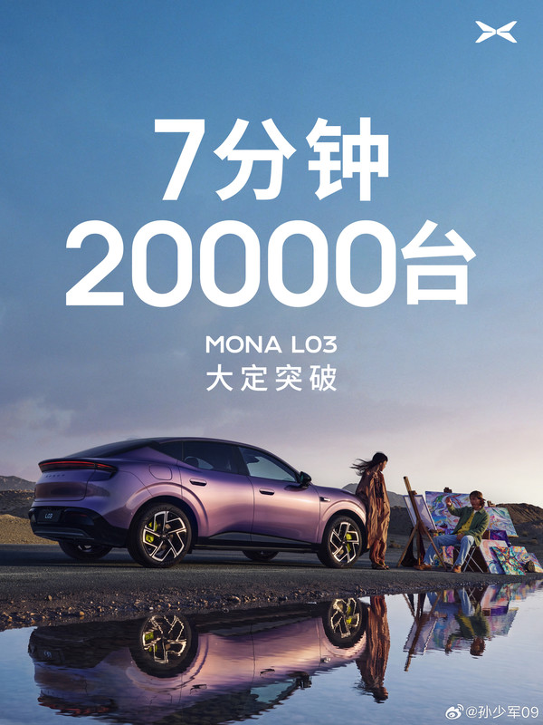小鹏MONA L03上市7分钟大定突破20000台 12.38万元起 小鹏MONA L03上市7分钟大定突破20000台 12.38万元起